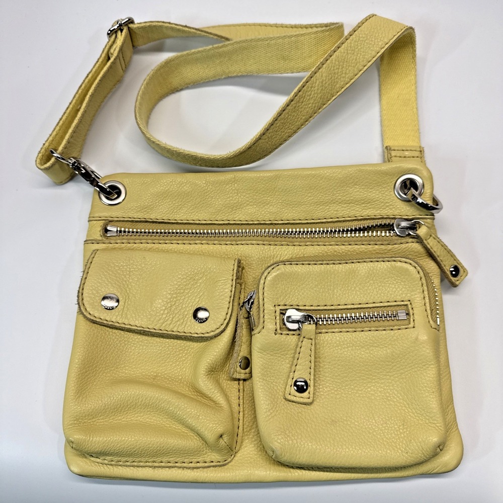 Fossil Sutter Leather Crossbody Bag Shoulder Purse Messenger Pale Yellow Y2K